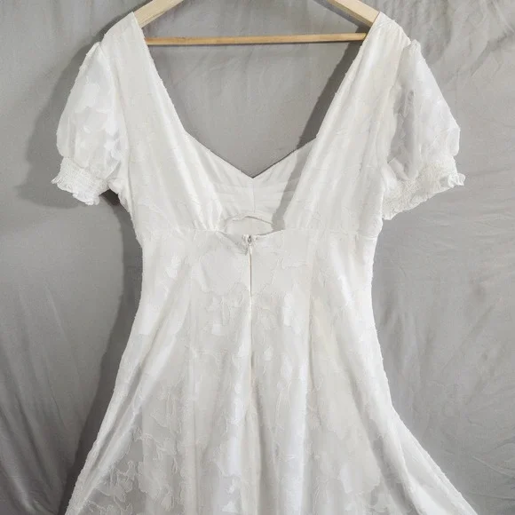 Adrianna Papell Dress Lacy Ivory Size 12 Lined Boho Embroidered Overlay Midi - Picture 12 of 16